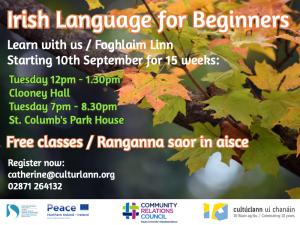 Flyer for Culturlann class | CRC NI